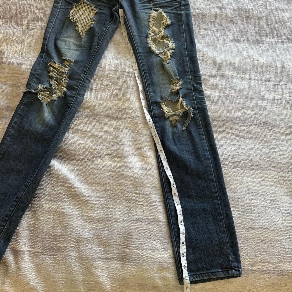 A7 Distressed Blue Jeans with Swarovski Crystals, Size 26 - Picture 11 of 12